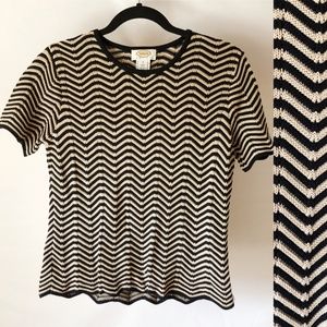 Talbots Silk-Blend Top w Black & Gold Chevron